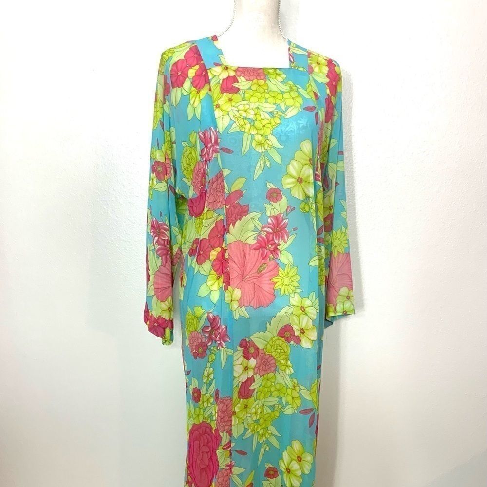 Vintage Sheer Floral Kimono Housedress Nightgown